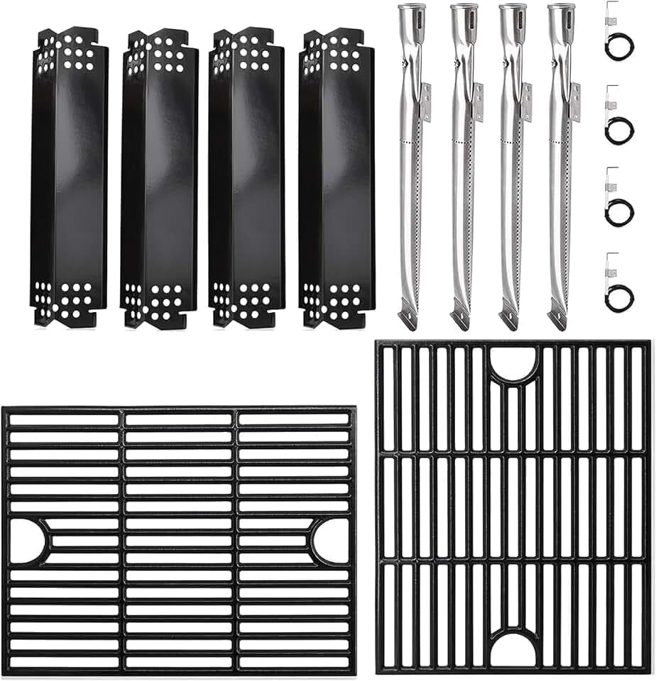 Grill Replacement Parts for Nexgrill 4 Burner 720-0830H 720-0783E, 5 Burner 720-0888 720-0888N, 17 Inch Grill Grates, Heat Plates Tent, Burners and Igniter Kit for Nexgrill Replacement Parts 4 Burner.
