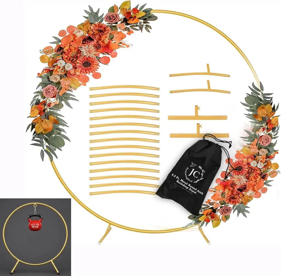 7.2 Ft Round Balloon Arch Stand Gold Backdrop Frame for Wedding, Birthday, Baby Shower, Graduation, Party Decoration-Heavy Duty Steel with Carry Bag-JC HUMMINGBIRD