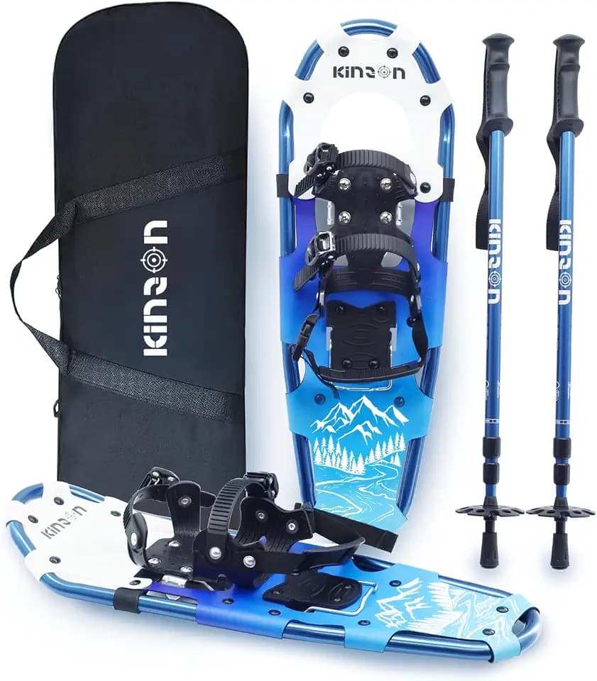 KinZon 3-in-1-Schneeschuhe, leicht und robust, mit Trekkingstöcken und Tragetasche, Fersenerhöhung, perfekt zum Wandern