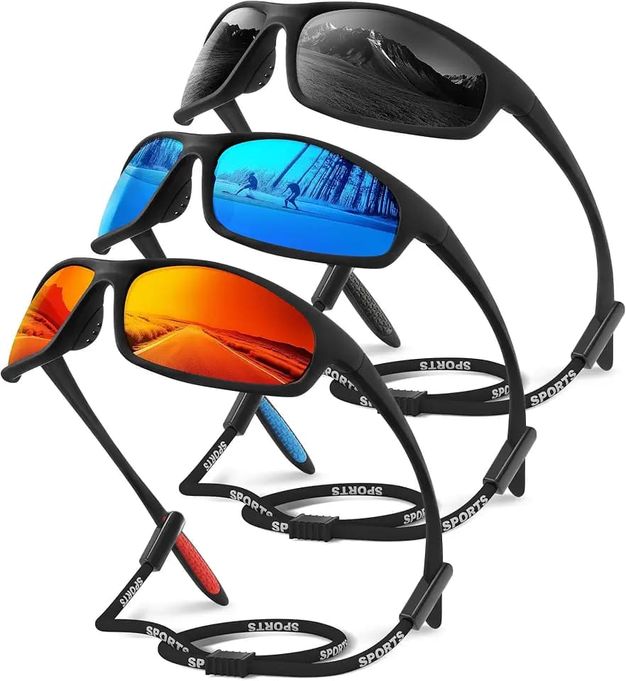 3 Pack Sports Polarized Sunglasses Men Women, UV Protection Wrap Around Sun Glasses for Running Cycling Fishing