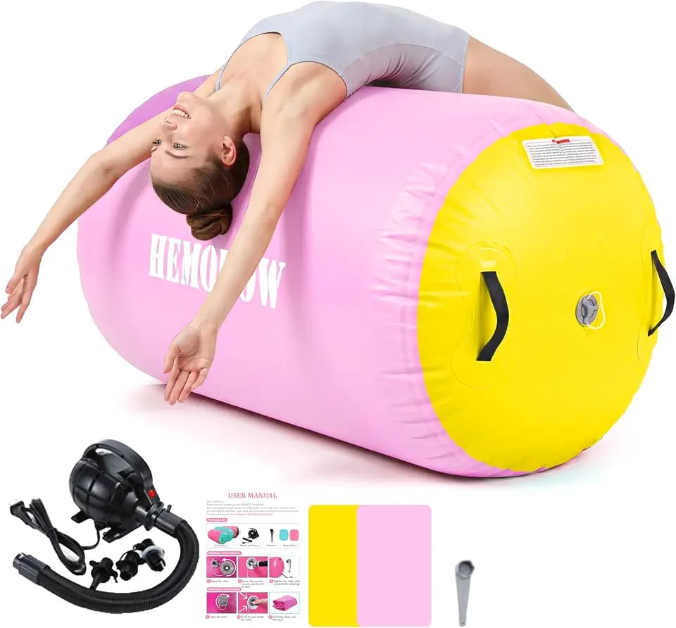 Inflatable Gymnastics Air Barrel Roller with Electric Pump, Heavy Duty PVC Tumbling Barrel Back Handspring Trainer, Air Tumble Track Mat for Home Gym, Cheerleading, Yoga Practice