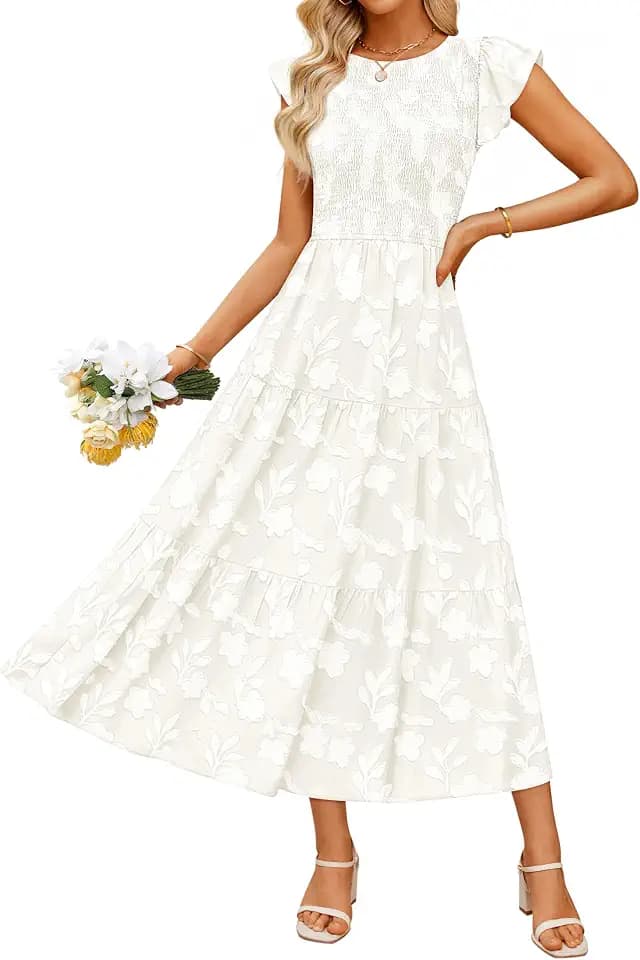 ZESICA Women's Summer Floral Boho Smocked Flowy Maxi Dress