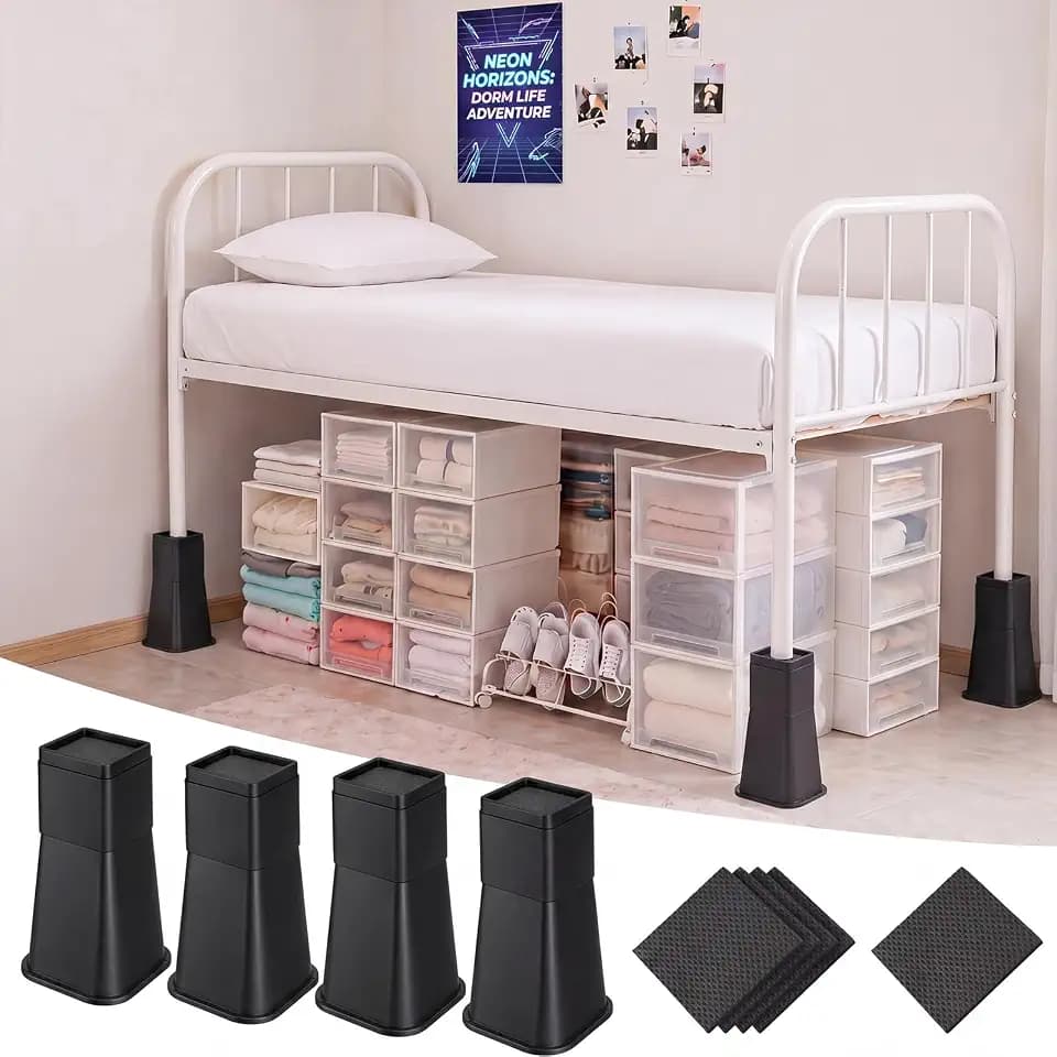 Novabright 12 Inch 4 Pack College Dorm Bed Risers,Black