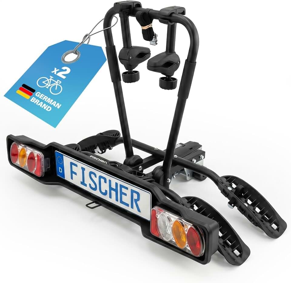 FISCHER Kupplungs-Fahrradträger SmartLine Black, für 2 Fahrräder bis 50 kg Nutzlast, für Anhängerkupplung, abklappbar, teilmontiert, mit integriertem Rahmenschutz