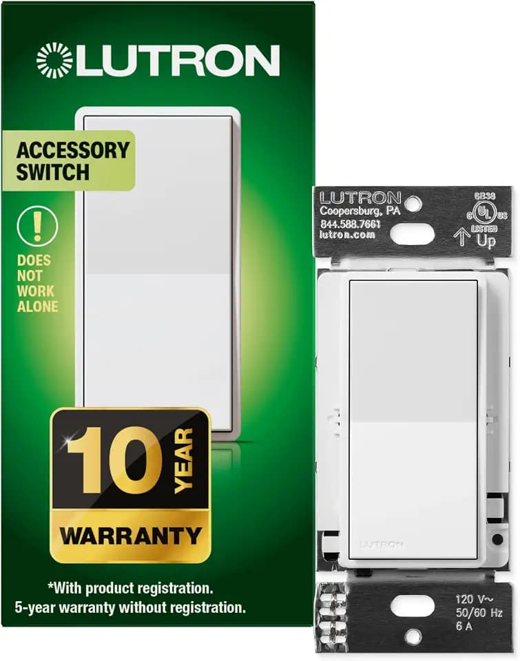 Lutron Sunnata On/Off Accessory Switch with Wallplate, only for use with Sunnata LED+ Dimmers, ST-ASW-WH, White