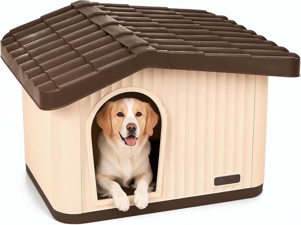 VOUNOT® Katzenhaus & Hundehütte schräges Dach 75 x 63 x 51 cm Beige/Braun
