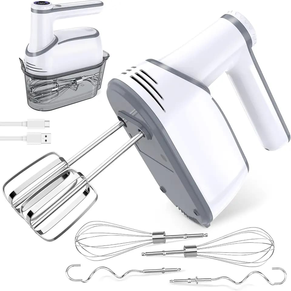 binROC Cordless Hand Mixer Electric, 12-Speed with Storage Case, White