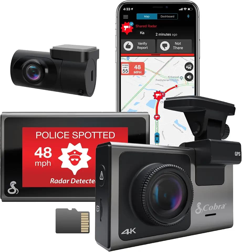 Cobra Smart Dash Cam + Rear Cam (SC 400D), UHD 4K Resolution, Wi-Fi & GPS