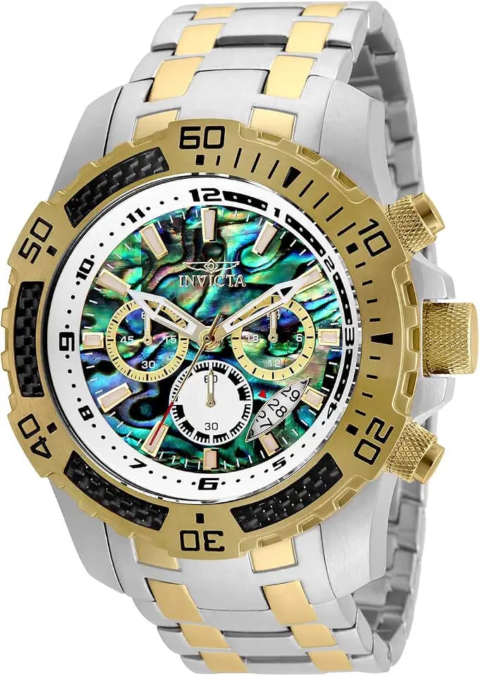 Invicta Men's Pro Diver Scuba Quartz Chronograph Carbon Fiber Bezel Abalone Dial Bracelet Watch, 50mm