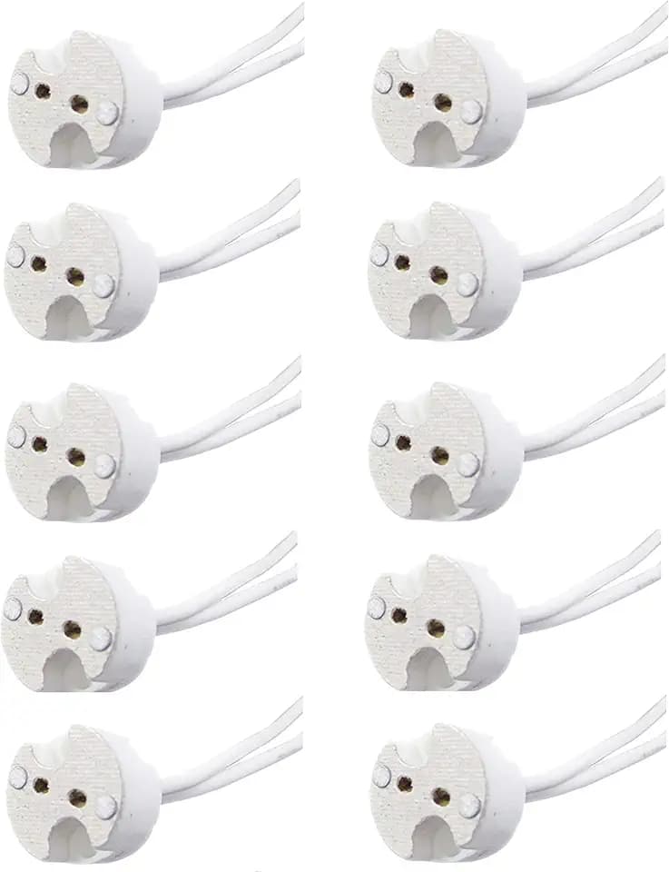 Bioluz LED 10 Pack MR16 Light Socket for Halogen and LED, fits All GU5.3 Sockets, Ceramic Base with Silicon Wire Also fits MR11 and G4 (Pack of 10)