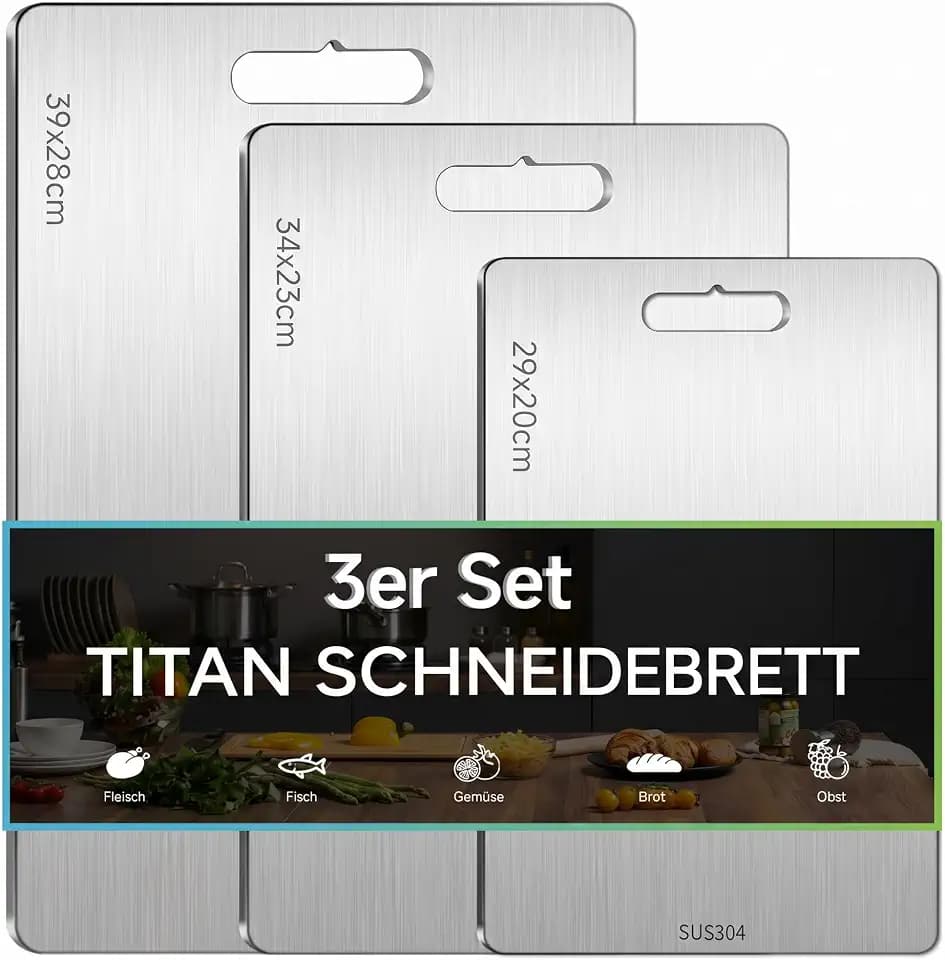 3Stück Titan Schneidebrett, Edelstahl Schneidbretter BPA-frei Lebensmittel