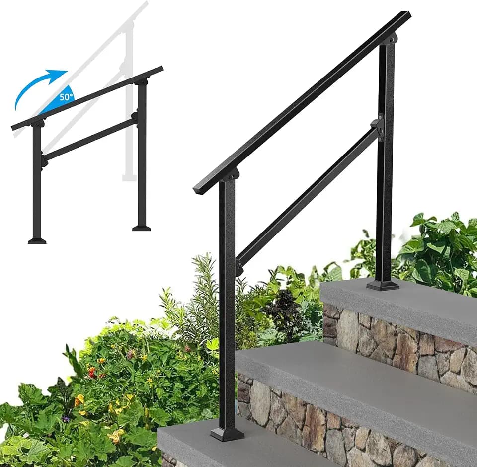 3 Step Hand Rail for Outdoor Steps 1-Pack,Metal Stair Railing Kit