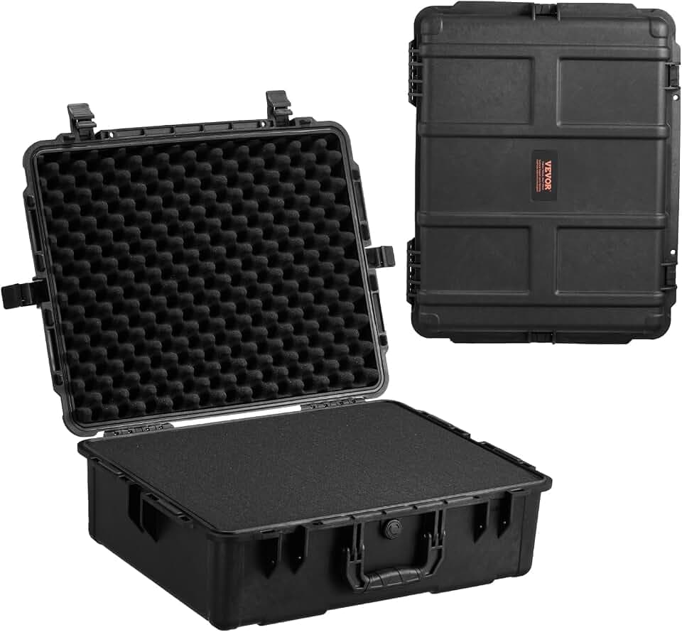 VEVOR Weatherproof Hard Case, Heavy Duty Protective Dry Box with Pre-cut Foam, and Retractable Pull Handles for Travel, Hunting, Military, Tactical, IP67 Waterproof Case for Cameras (24.4×19.3×8.9)