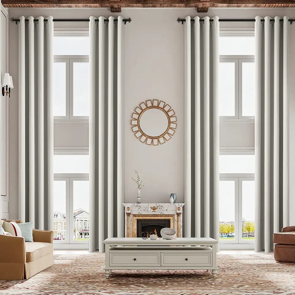 Faux Linen Blackout Extra Long Curtains 14ft Length-Sun Block Grommet Top 2 Story Curtains for High Living Room,Bedroom,Tall Windows,Custom Made(Silver White,1 Panel,52 x 168 Inch)