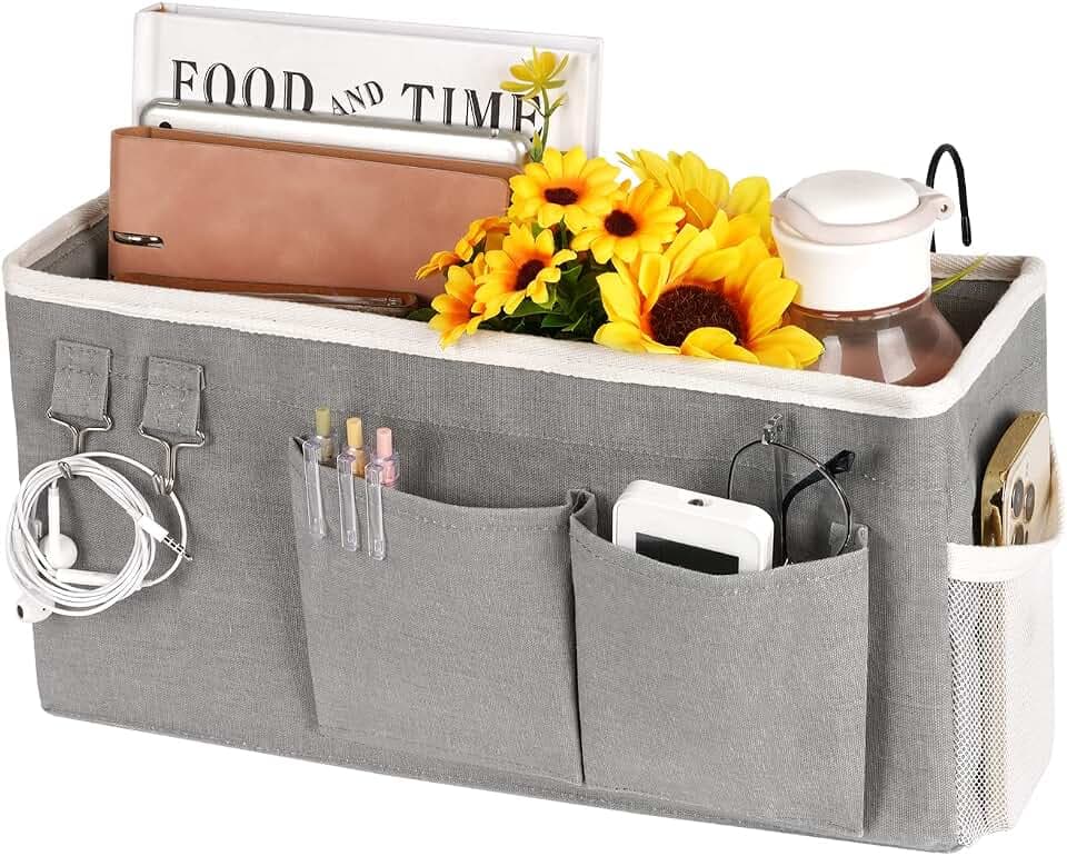 Betttasche Bett Organizer Hängetasche Hochbett Aufbewahrungstasche für Buch, Magazin, Spielzeug, Handy, Kopfhörer (Grau)