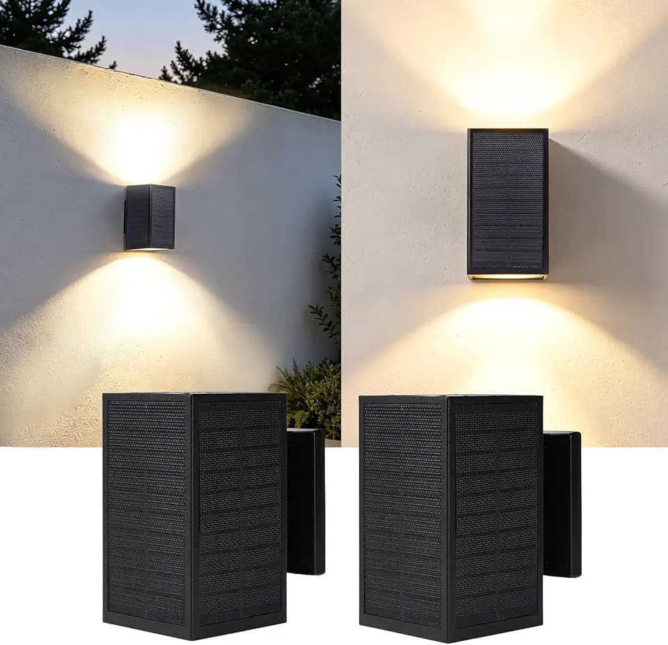 Solar Wall Lights Outdoor 2 Pack, 3000K Dusk to Dawn Up Down Wall Sconce