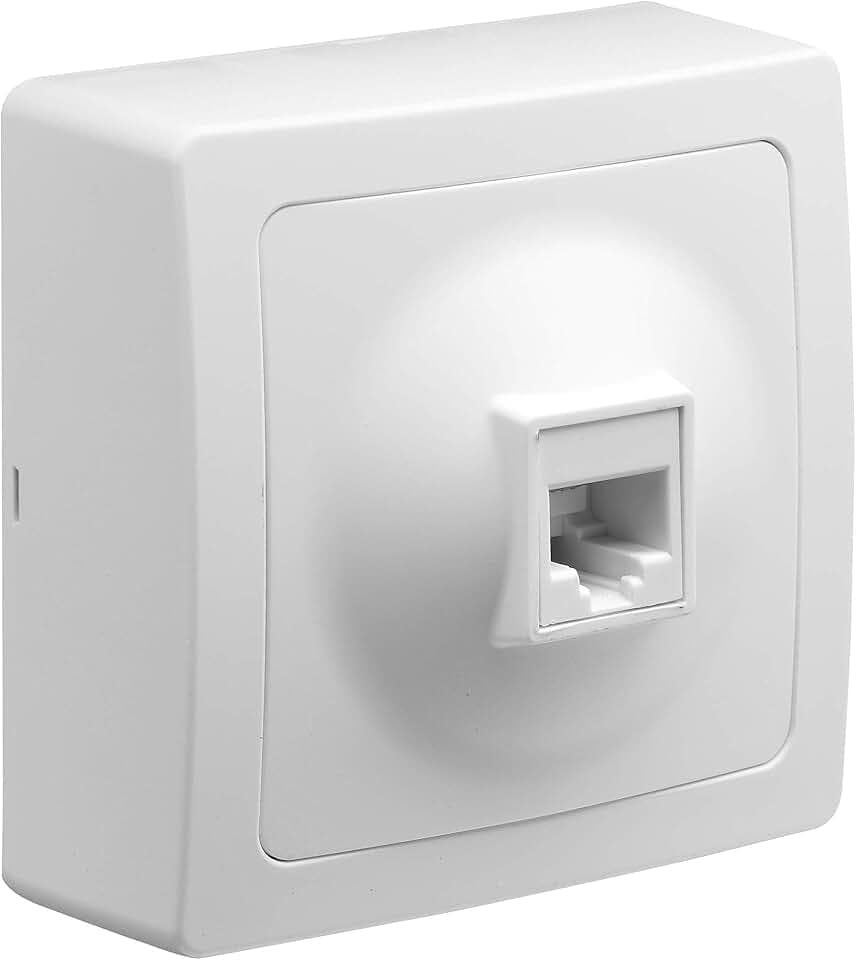 Debflex RJ45-Steckdose Cat 6 – Ethernet-Steckdose zur Wandmontage, Weiß – Serie Blok – Referenz 746810