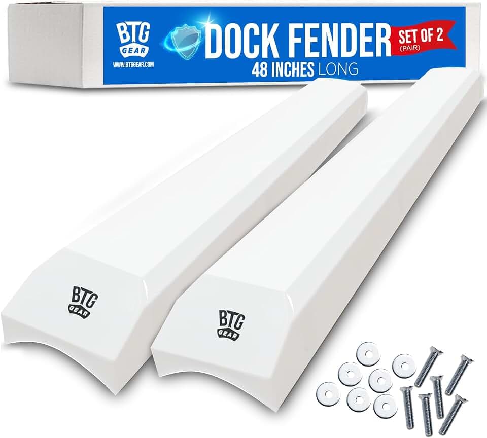 Set of 2 Pack 48" Heavy Duty Marine Dock Piling Fender Bumpers for Docking w/Free Stainless Steel mounting Hardware (White)