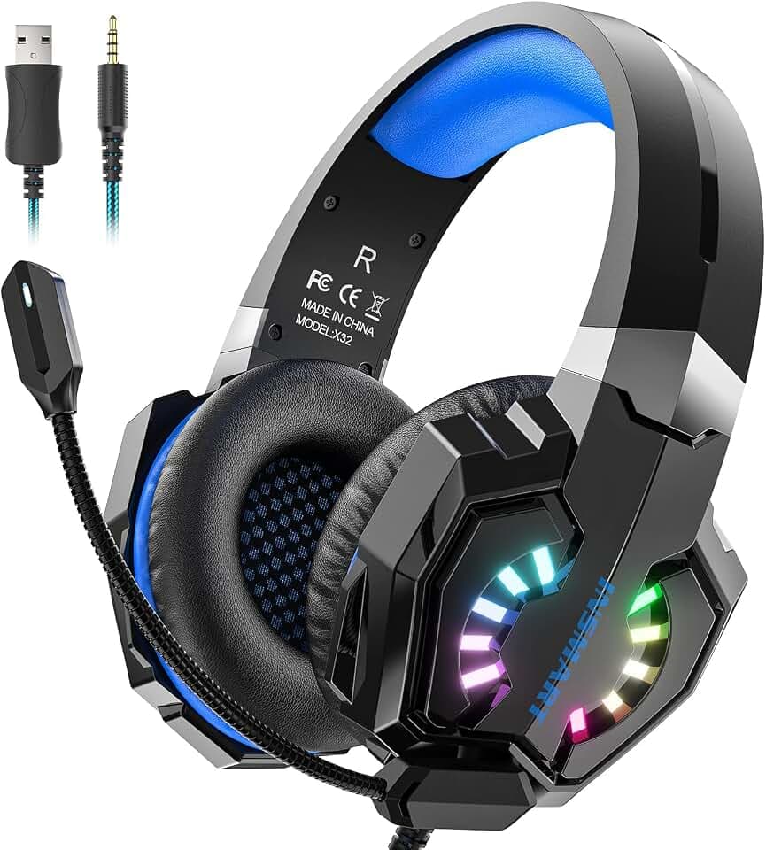 INSMART PS4 Headset, PS5 PC Gaming Headset Auch für Nintendo Switch, Xbox One & Laptop, 3.5mm Noise Cancelling Gaming Kopfhörer mit Mikrofon, Surround Sound System & Extra 3,5mm Y-Klinkenadapter
