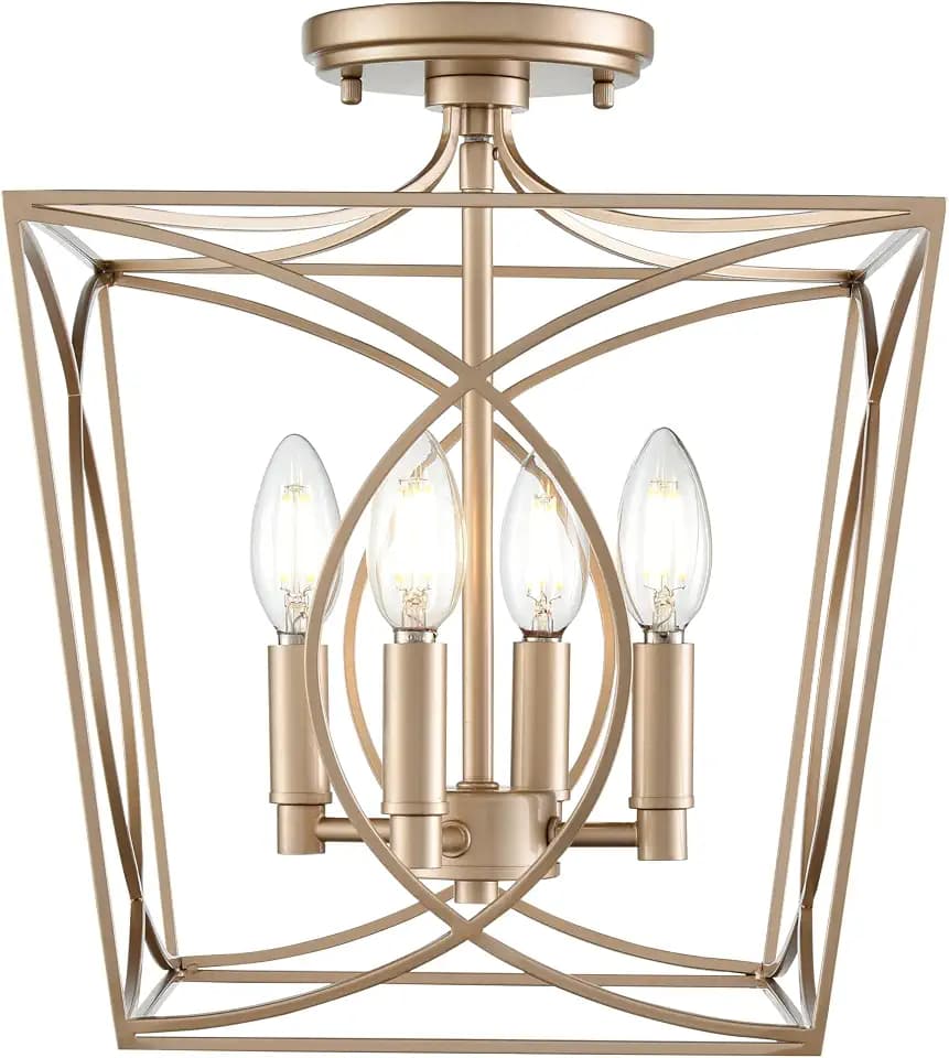 ML Lighting | Tracy Collection | 4004-PMG | Indoor 4 Light Metal Semi-Flush Mount in Painted Modern Gold | Hallways, Entryways, Bathrooms, Bedrooms and Closets