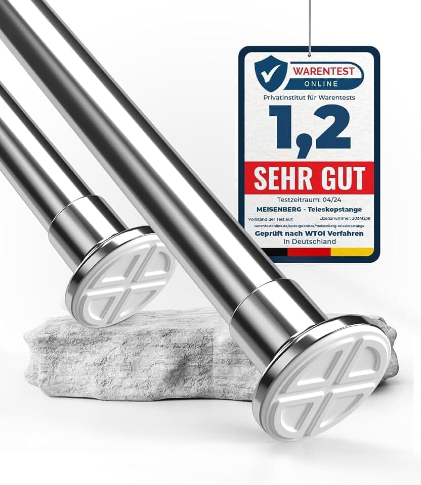 MEISENBERG Duschstange zum Klemmen 90-160cm, Silber, Ø25mm - Klemmstange