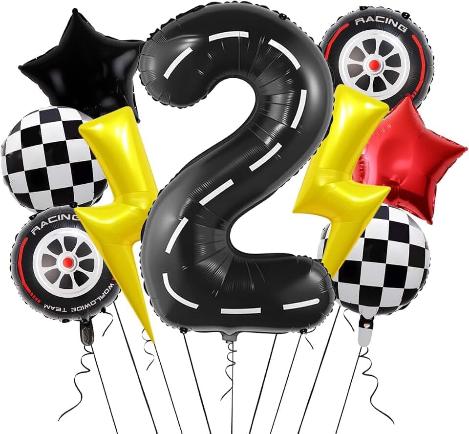 Race Car Balloons 40IN Racetrack Number 2 Balloon,Cars Birthday Decorations