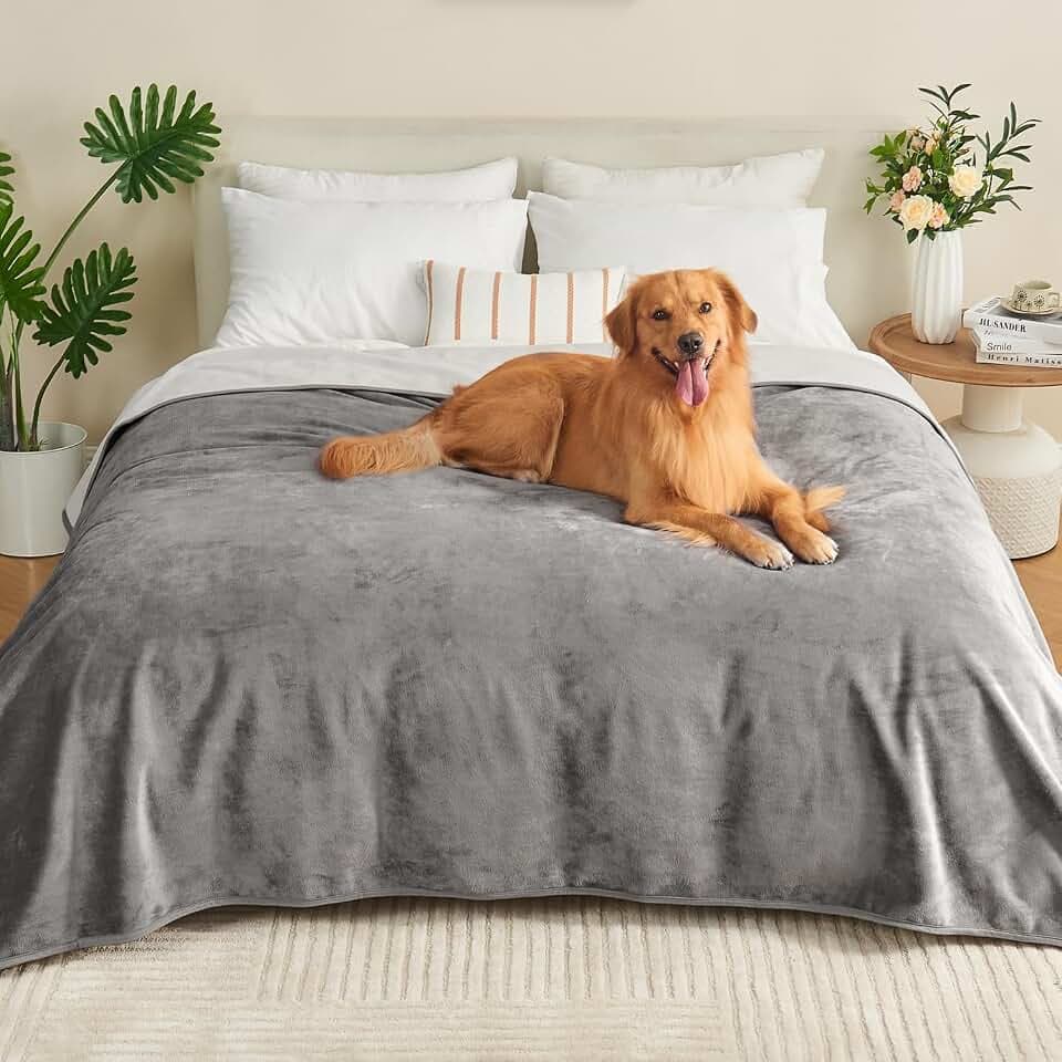 Waterproof Blanket Bed Cover 60"x80" for Adults or Pets, Grey
