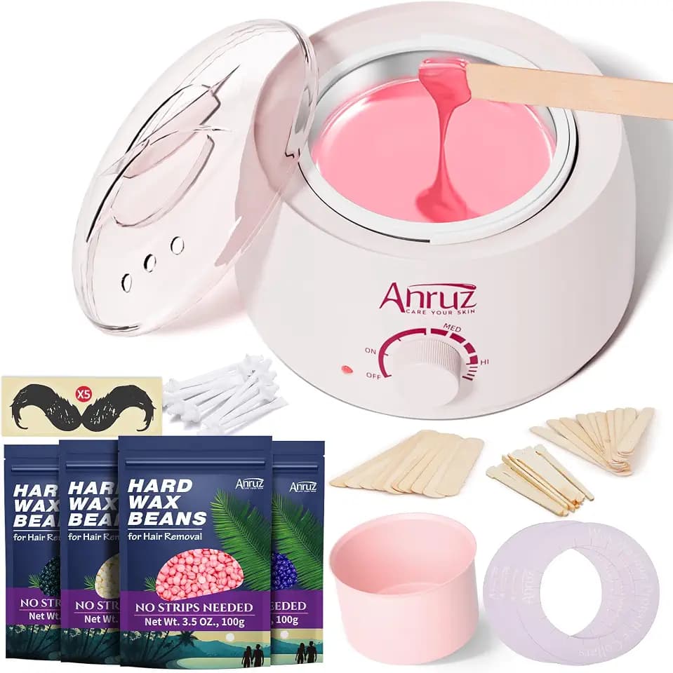Anruz Waxing Kit for Women Men, Pink Wax Pot Warmer Kit for Hair Removal