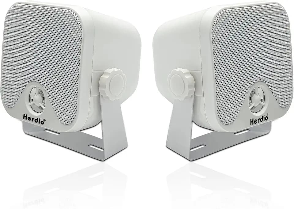 Herdio 4" Heavy Duty Waterproof Boat Marine Box Outdoor Speakers Surface Mounted for Skid Steer ATV UTV RZR Golf Cart (White)