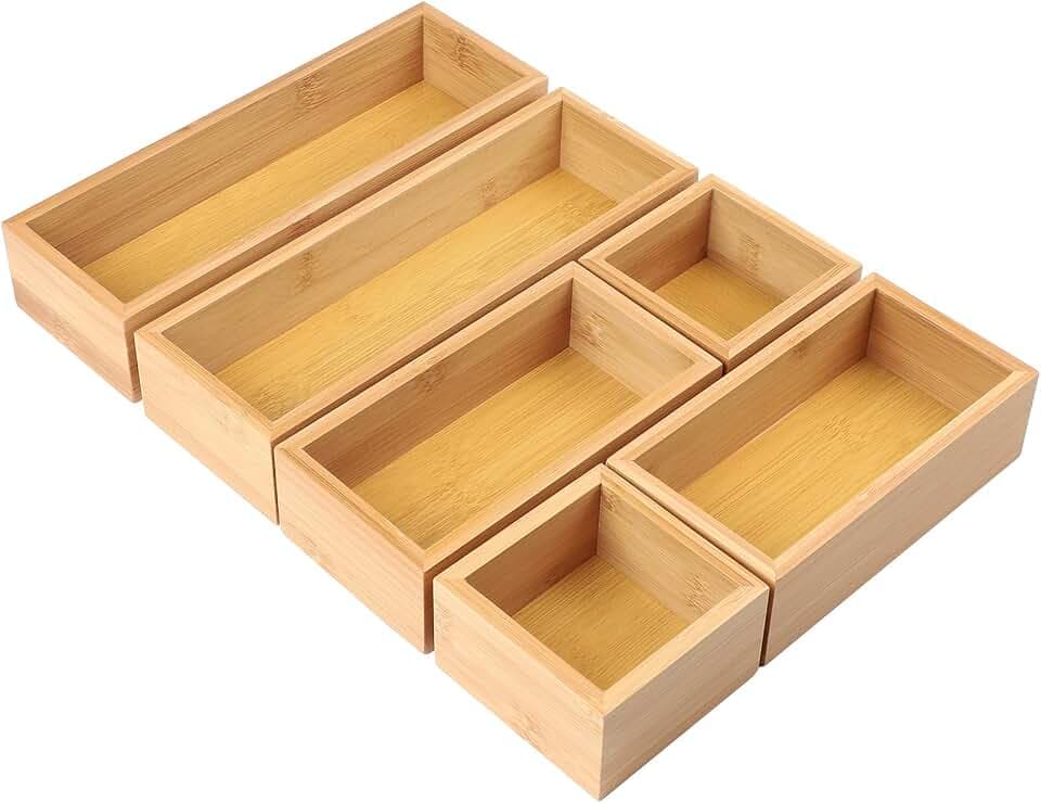 DBREAKS 6er Set Schubladen Organizer Bambus Aufbewahrungsbox (Natur)