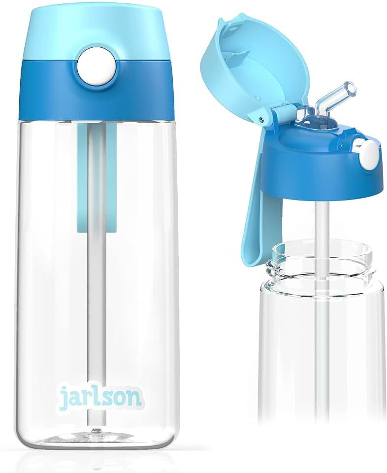 Jarlson® Trinkflasche Kinder Tritan Emi [MIT STROHHALM] - Auslaufsichere Wasserflasche - Kindertrinkflasche Schule & Kindergarten - Water Bottle Kids - BPA Freie Flasche - Kinderflasche (500ml Blau)