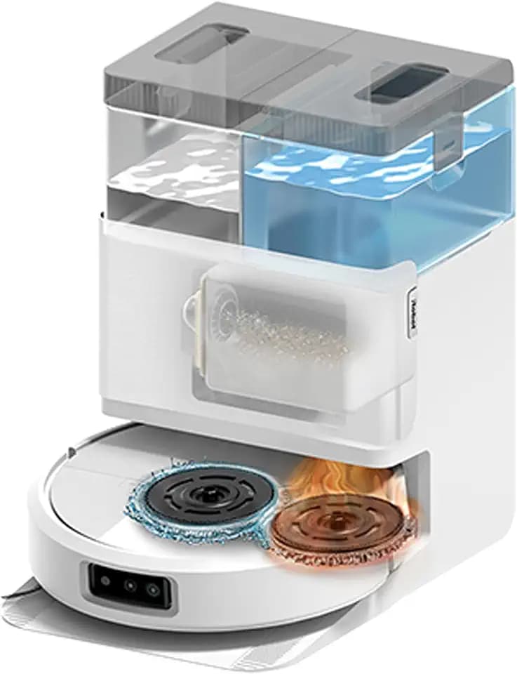 iRobot Roomba Plus 505 Combo Robot + AutoWash Dock Saugroboter mit Wischfunktion - Multifunktinales Dock - Clearview Pro LiDAR - 7000Pa - DualClean Wischpads mit PerfectEdge - SmartScrub - Weiß