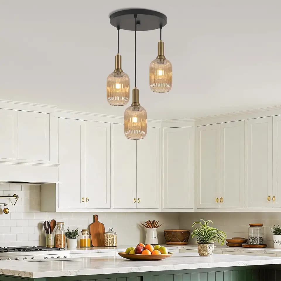 RIXCHUR 3-Light Mid Century Glass Pendant for Kitchen Island, Amber