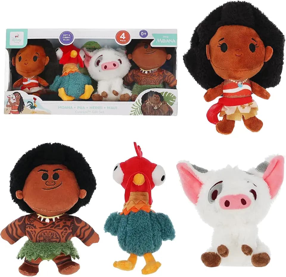 Kids Preferred Disney Baby Moana 4 Piece Cuteeze Set - Moana, Maui, Hey Hey, and Pua Plush - Collectible Stuffed Animals for Babies, Toddlers, & Kids