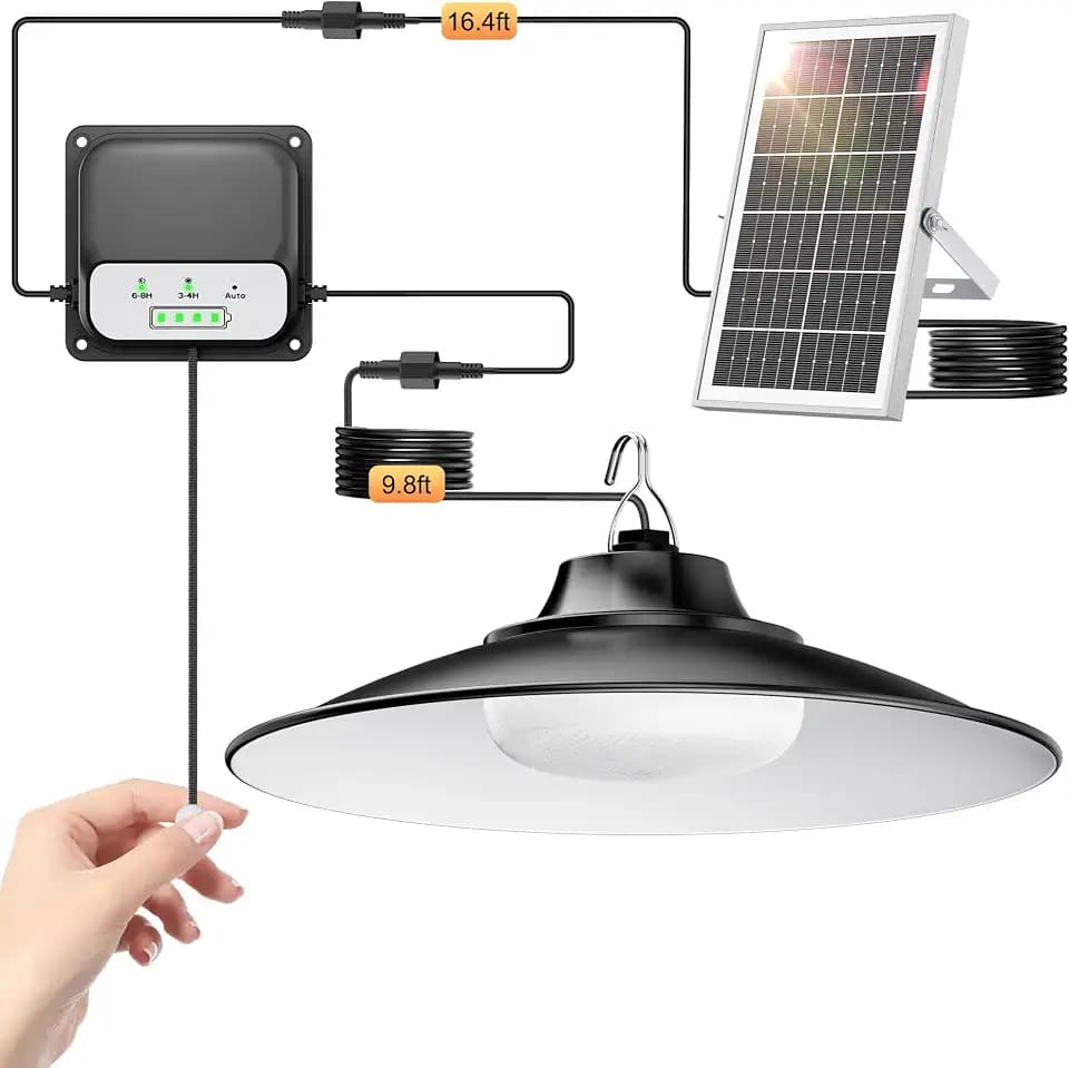 Solar Shed Light Indoor Outdoor,2000LM Pendant Light with Pull Chain