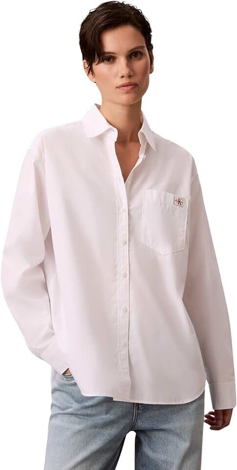 Calvin Klein Damen Cotton Poplin Relaxed Shirt Wove Lv047f147g Andere Hemden