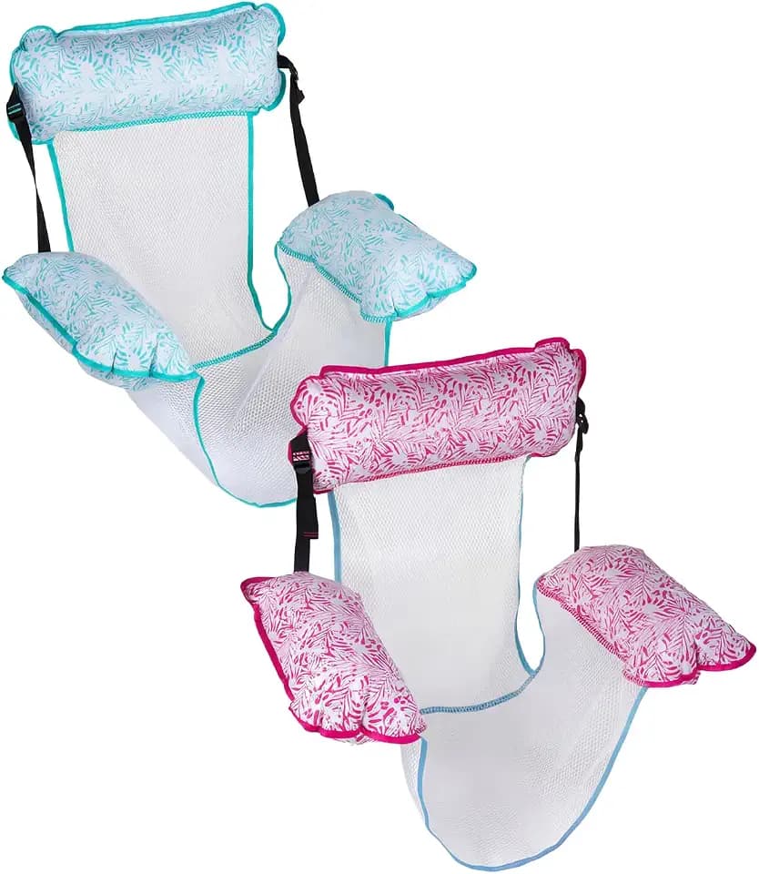 Aqua Monterey Pool Floating Hammock Chair 2 Pack - Inflatable Water Lounge with Headrest & Armrests, Adjustable Sling Float Seat for Pool or Lake Relaxation, Foldable Travel Design