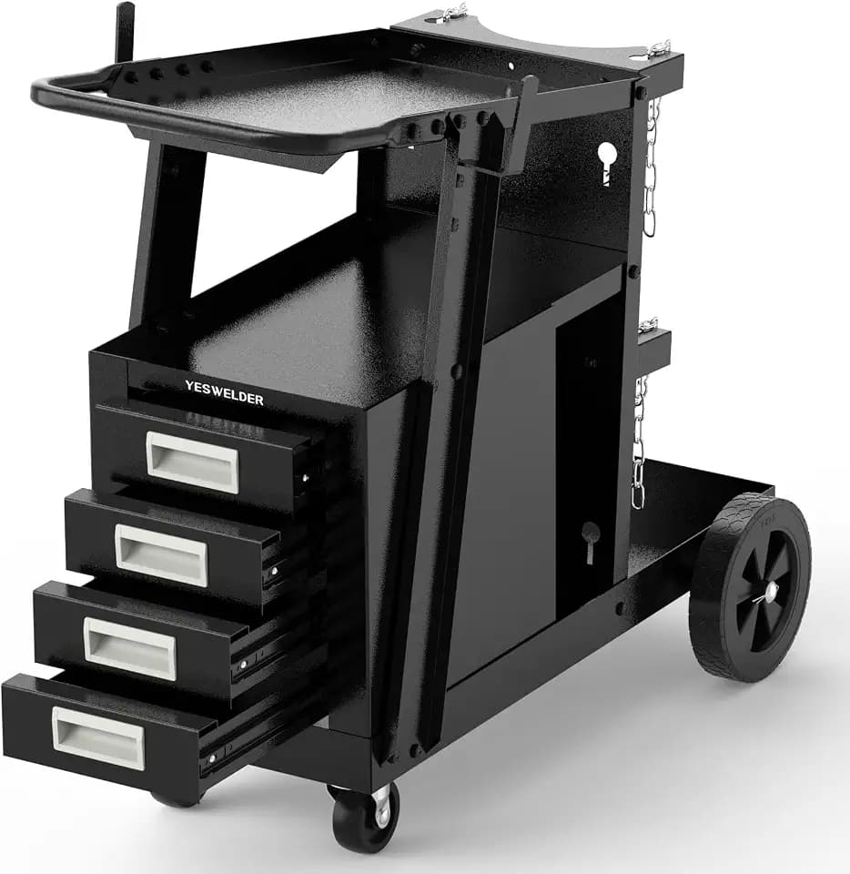 YESWELDER 2-Tier Welding Cart with 4 Drawers and Dual Cylinder Slots