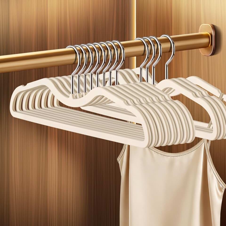 16 Inch Short Neck Hangers,Slim Non-Slip,Space Saving,20 Pack,Beige
