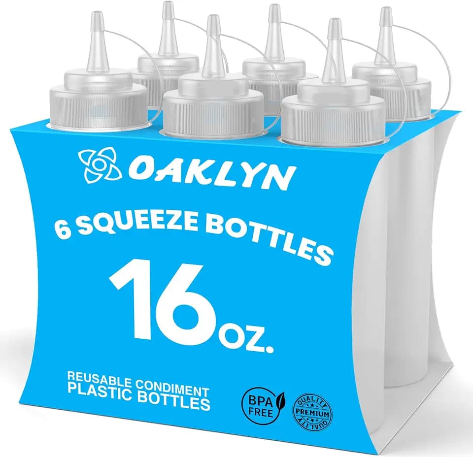 Oaklyn Squirt Bottles, BPA-Free Condiment Squeeze Bottles, 16oz, 6 Pack