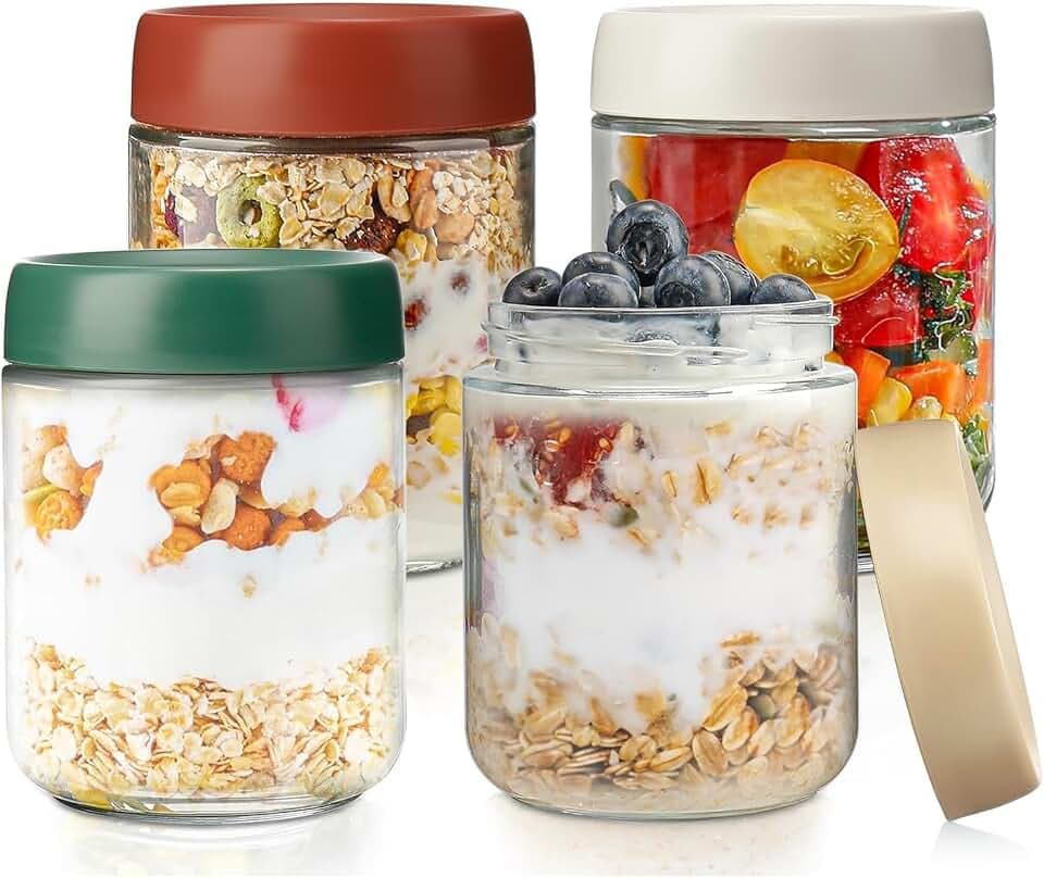 Overnight Oats Gläser, 4er-Pack 500ml Einmachgläser mit Auslaufsicher Schraubdeckel für Overnight Oats,Joghurt,Pudding,Marmelade