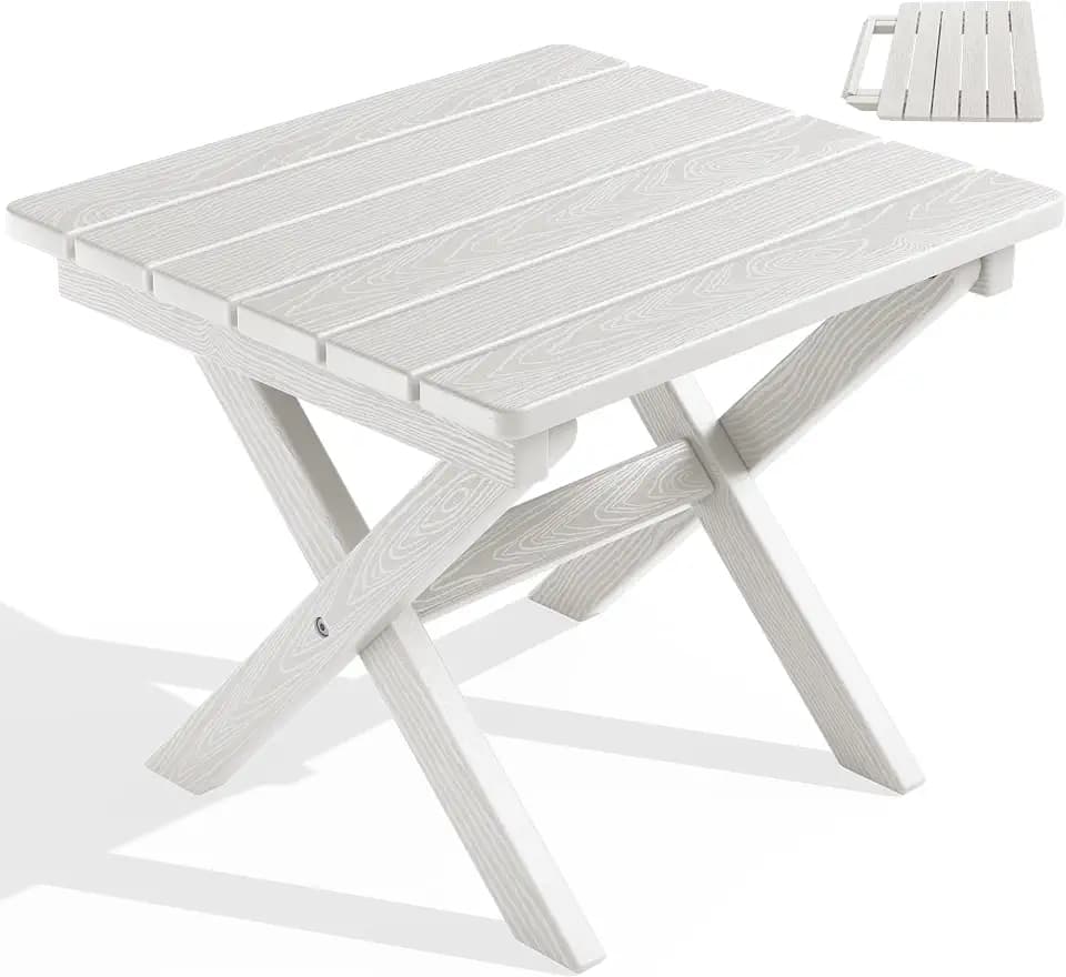 SERWALL Portable Folding Adirondack Table, HDPE Weather-Resistant, White
