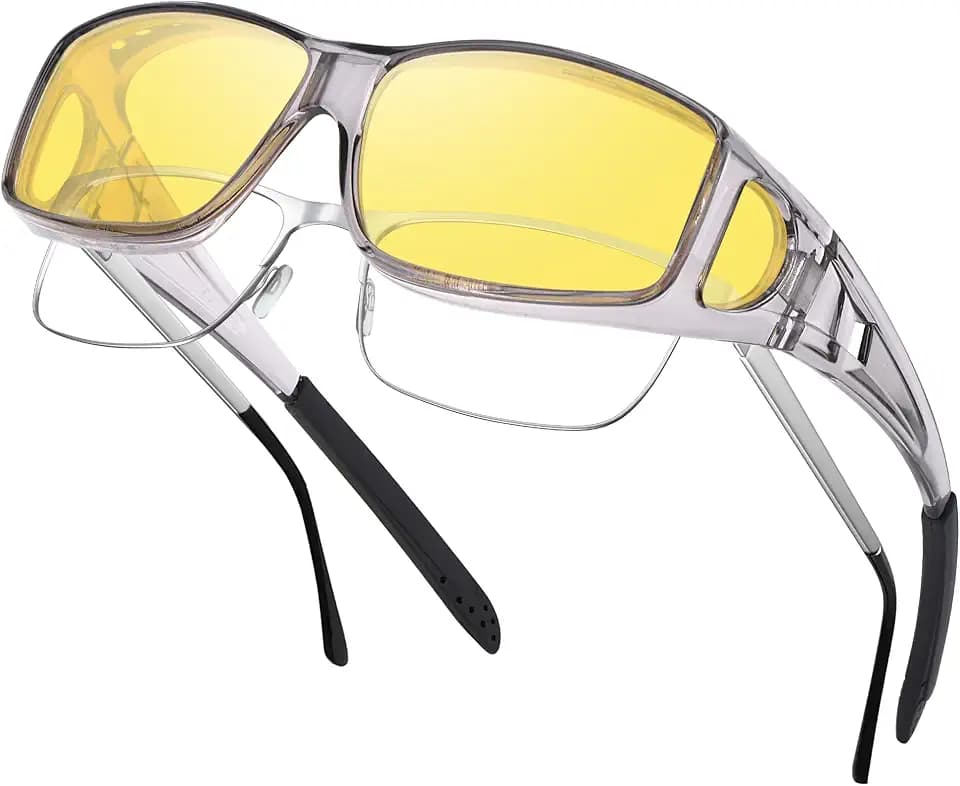 Nachtfahrbrille für Brillenträger - Polarisierte Nachtsichtbrille Überzieh Sonnenbrille Gelbe Gläser für Herren Damen Autofahrer Night Vision Goggles