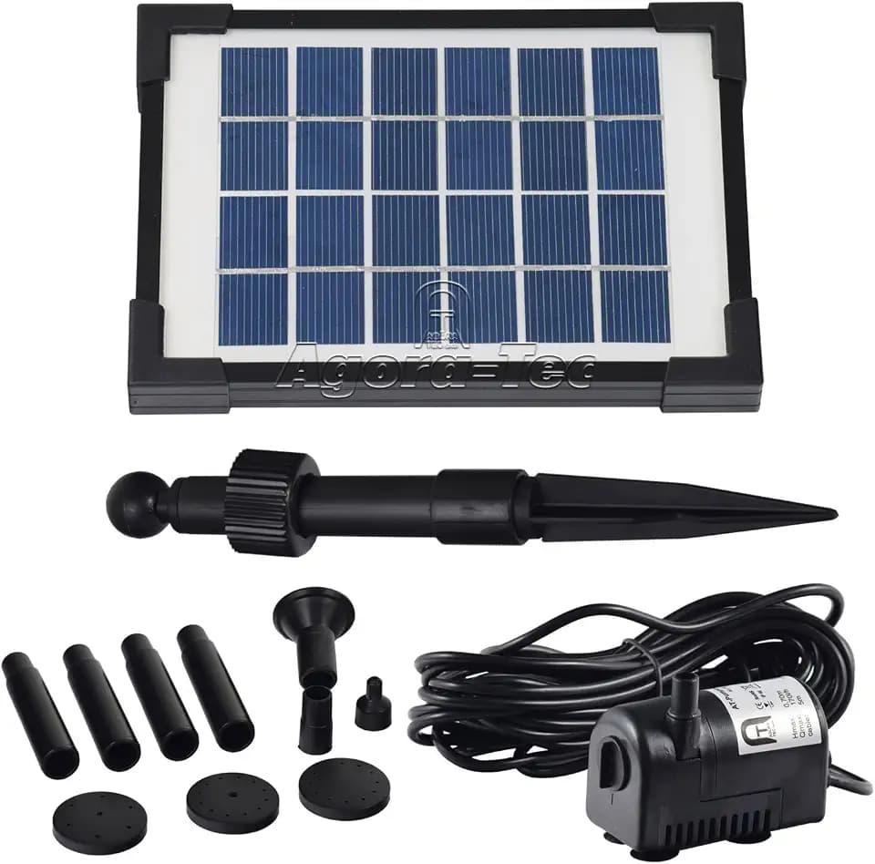 Agora-Tec® Solar Teichpumpe Set 2W | Ohne Akku | 170l/h Fördermenge | 0,65m Fontainenhöhe | Gartenteich & Springbrunnen | monokristallin