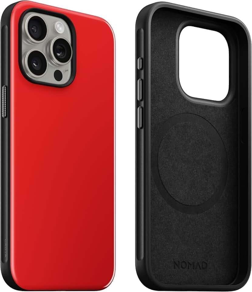 NOMAD Sport Case für iPhone 15 Pro Max | Hülle aus Polycarbonat mit TPE-Bumper | mit glänzender PET-Beschichtung | MagSafe-kompatibel | Night Watch Red