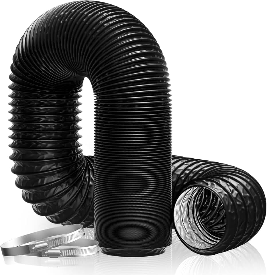 Hon&Guan ø100mm Abluftrohr, 2,5m PVC Alurohr Flex-Schlauch mit 2 Schlauchschelle Edelstahl für Mobile Klimaanlage, Trockner, Abluftventilator, Abzugshaube, Belüftungssystem, Schwarz