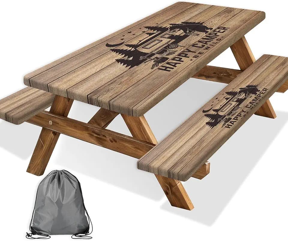 Picnic Table Cover with Bench Covers, Wooden, 3PCS, 72 Inch