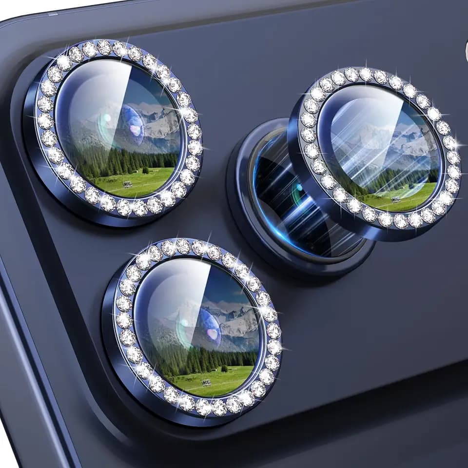 iPhone 17 Pro/17 Pro Max Camera Lens Protector Bling Diamond, Blue