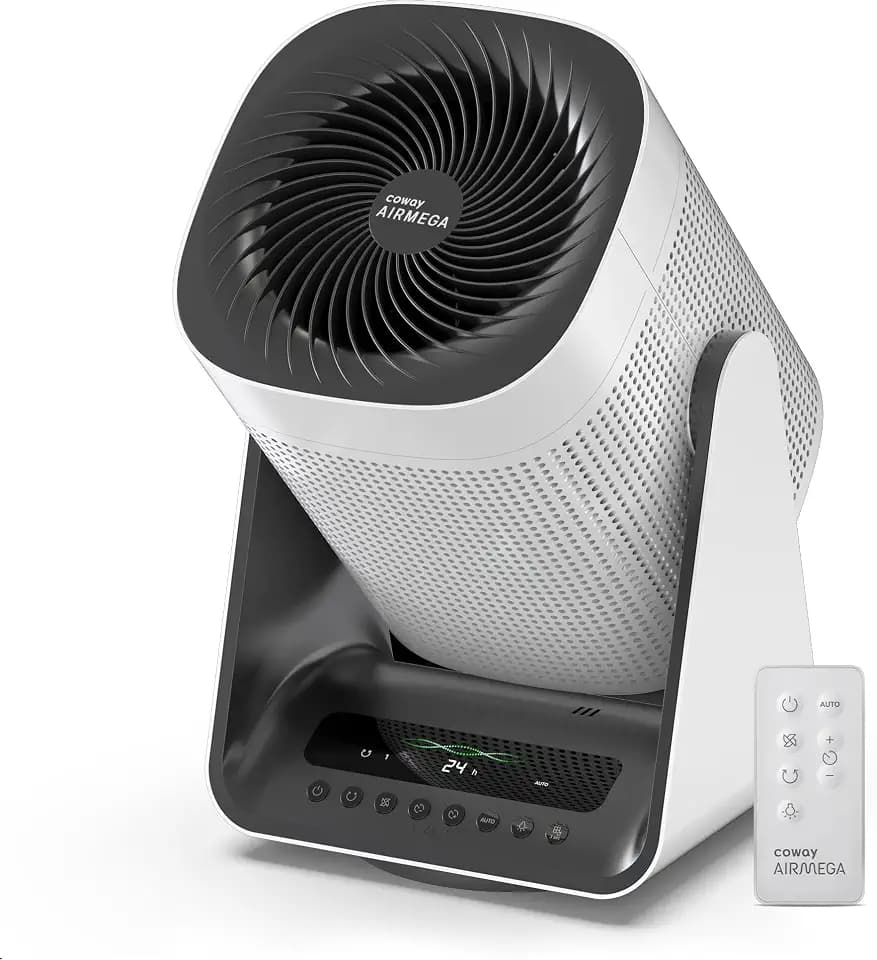 COWAY Air Purifier for Home Bedroom, 2-in-1 with Fan, Particulate Filter for Smoke, Allergies, Pet Dander, Odor, Air Quality Monitor, Auto Mode, Remote Control, Timer, 3-Year Warranty, Aim, White