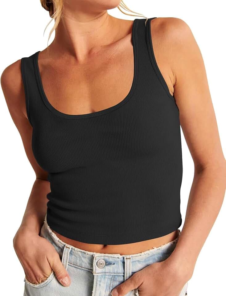 Artfish Women's Scoop Neck Sleeveless Knit Ribbed Fitted Casual Crop Tank Top